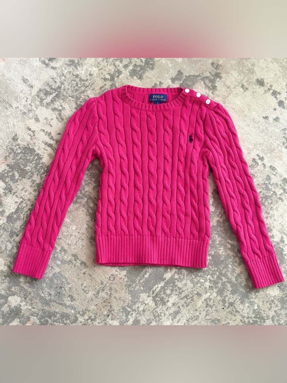 Polo Ralph Lauren Girls Pink Cable Knit Button Shoulder Sweater